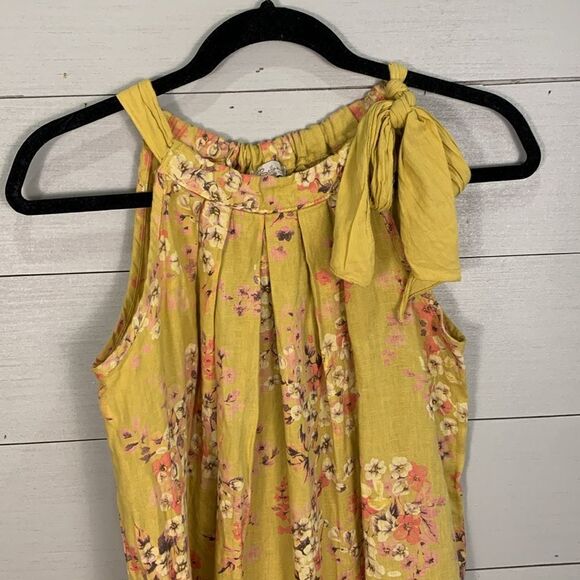 Bellambia 100% linen yellow floral midi sundress made in Italy woman’s small - Picture 2 of 9